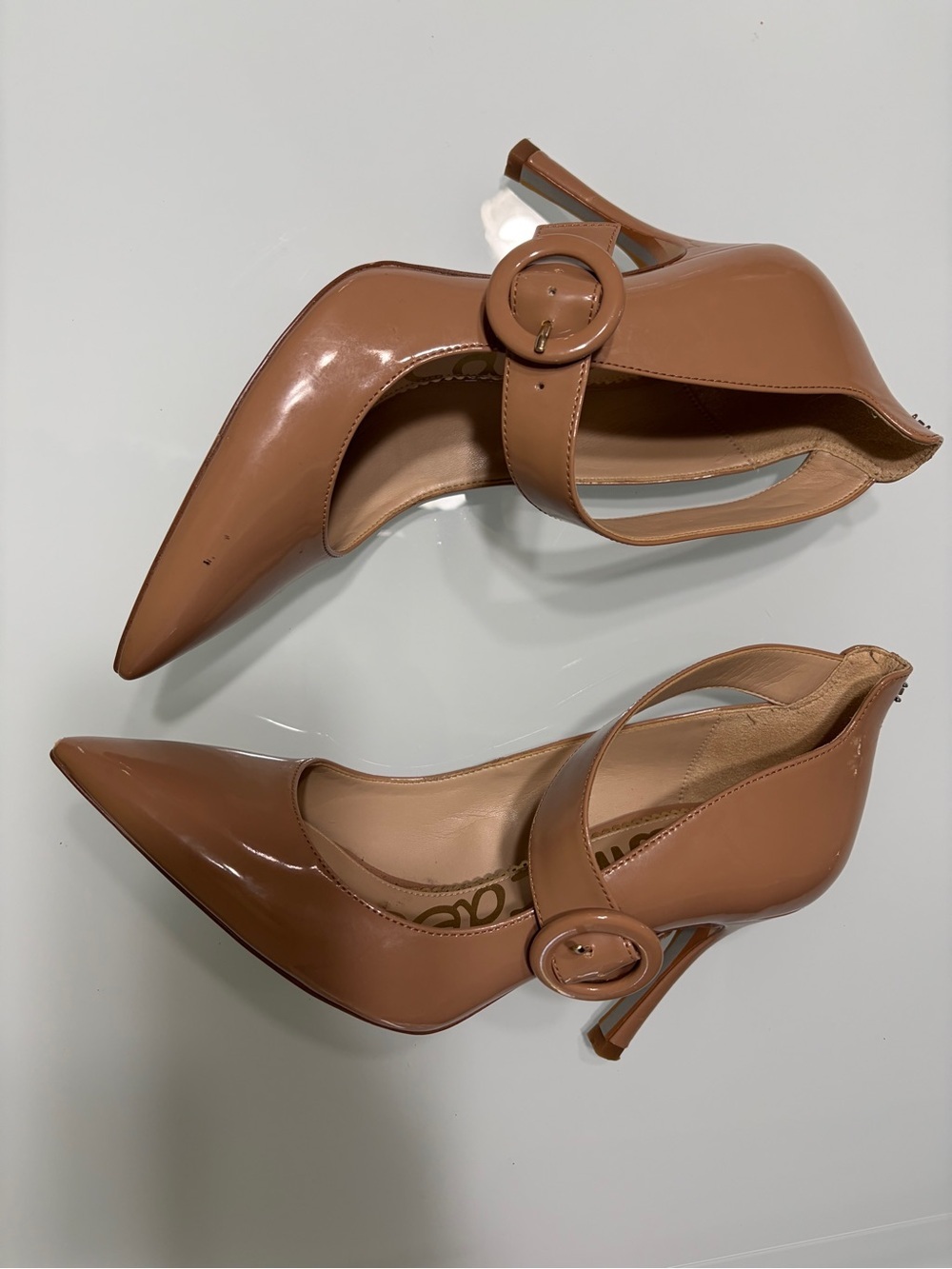 Sam Edelman Nude Patent Mary Jane Pointed Pump with Round Buckle - Picture 4 of 9